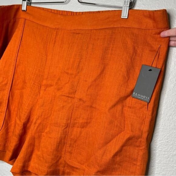 Eloquii Womens Orange Linen-Blend High Waisted Casual Shorts Plus Size 22 - Picture 4 of 14